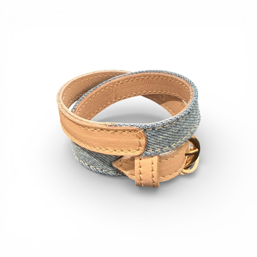 Bracelet unisexe à deux tours de poignet en cuir & denim