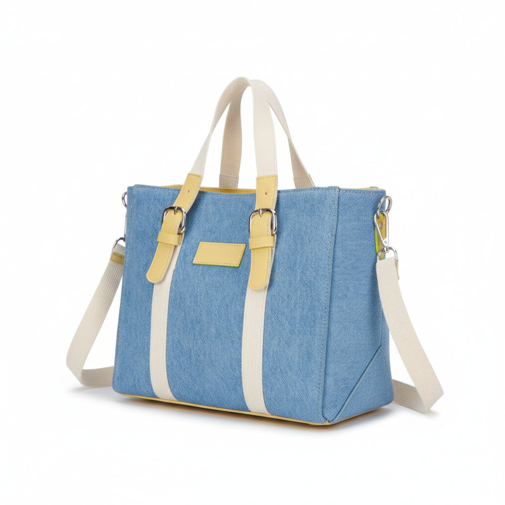 Mini cabas en denim & cuir