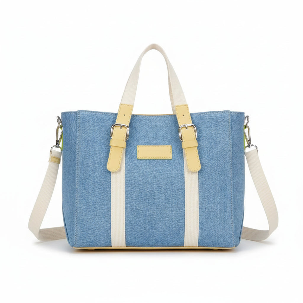 Mini cabas en denim & cuir