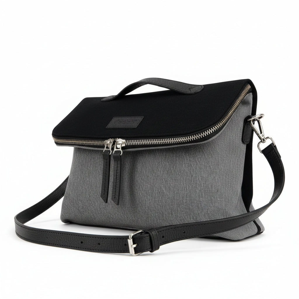 Pochette avec bandouliere en denim & cuir