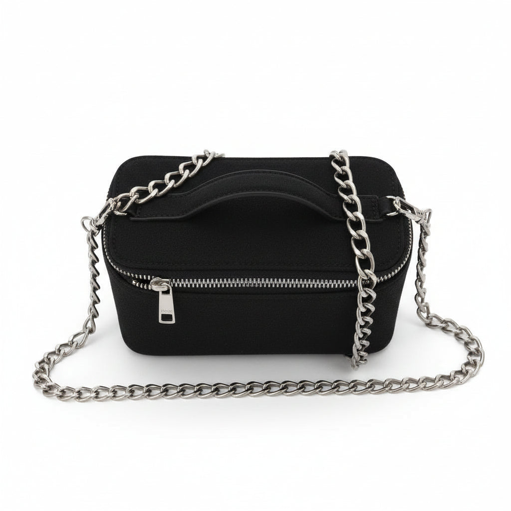 Sac mini vanity en denim & cuir