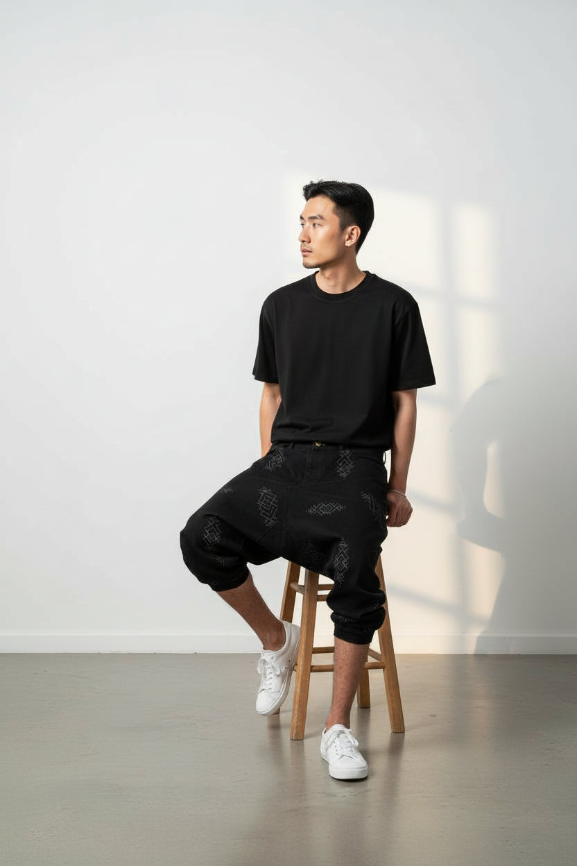 Saroual unisexe en jeans Motifs Berbères