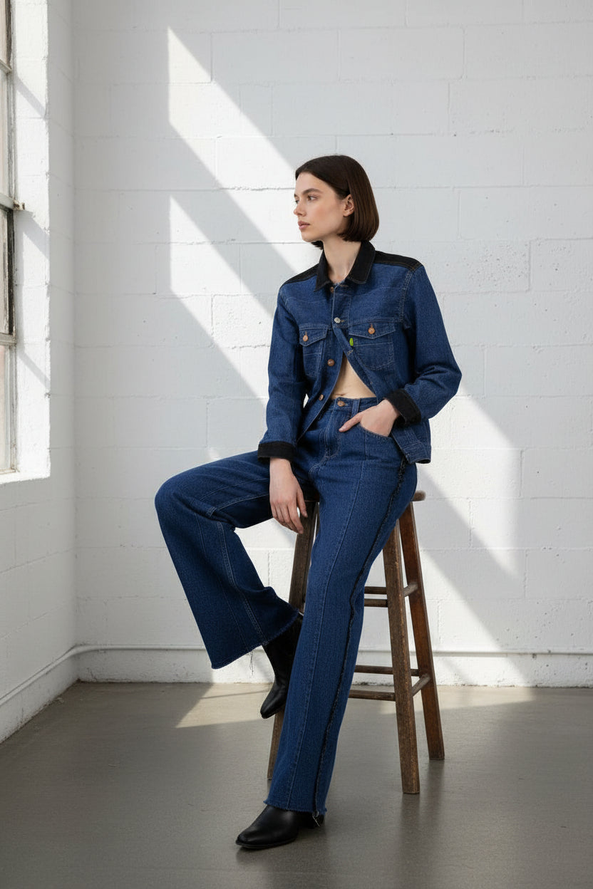 Veste regular unisexe en jeans bi-couleur Upcycling