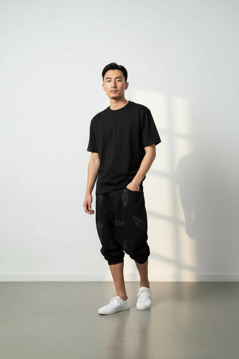 Saroual unisexe en jeans Motifs Berbères