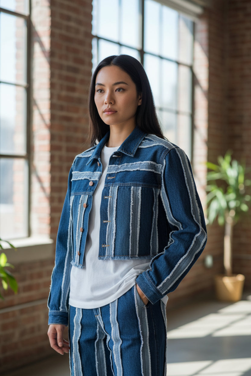 Veste cropped unisexe en jeans Upcycling