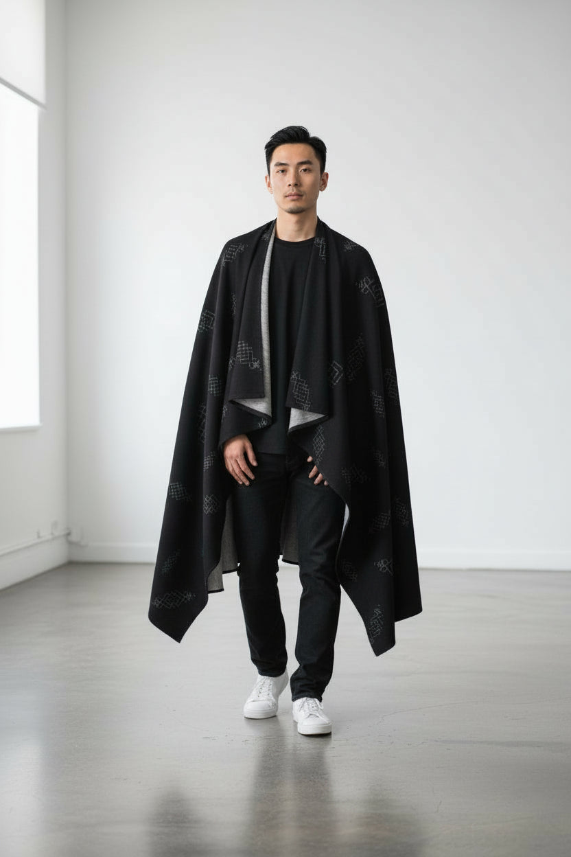 Safseri ou écharpe oversized unisexe en jeans Motifs Berbères