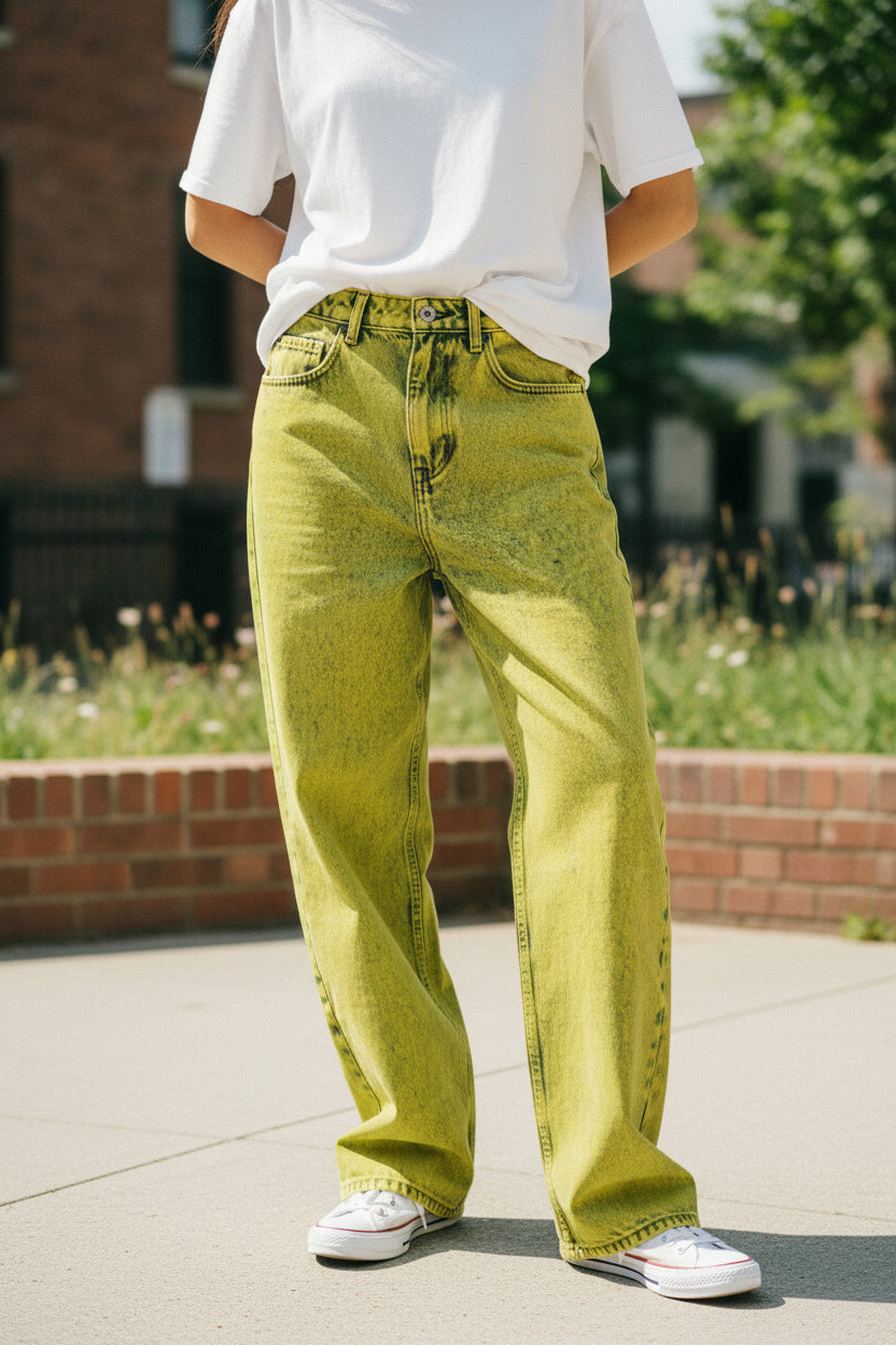 Baggy jeans unisexe Acid Wash & Over Dye