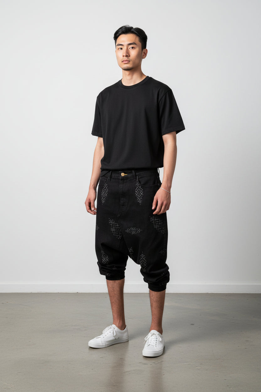 Saroual unisexe en jeans Motifs Berbères