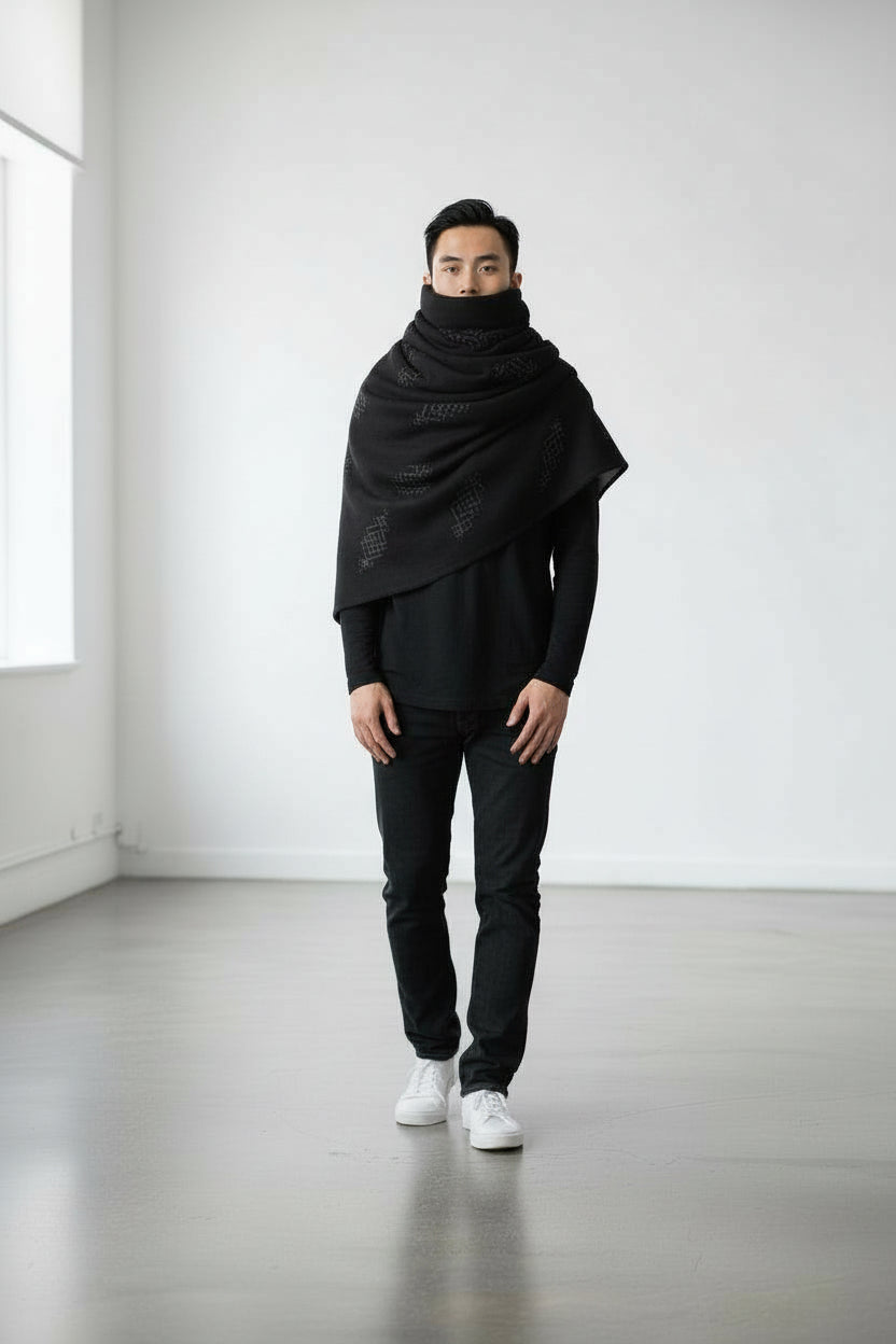 Safseri ou écharpe oversized unisexe en jeans Motifs Berbères