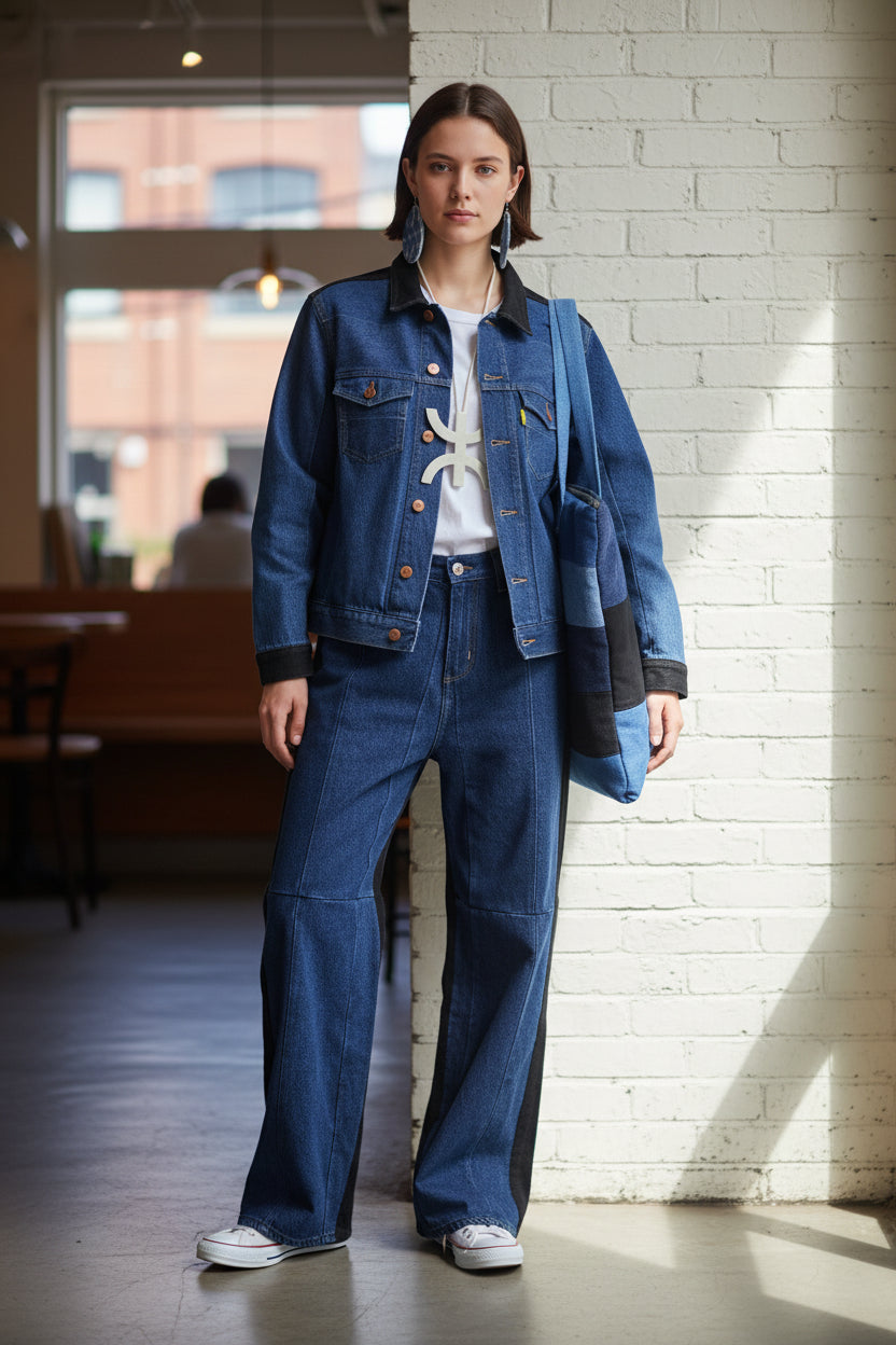 Baggy jeans unisexe bi-couleur Upycling